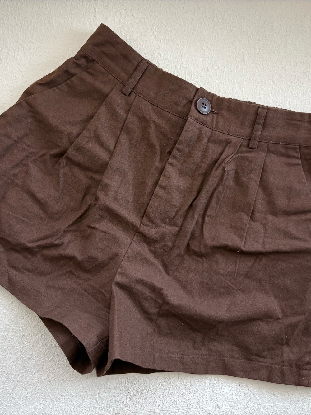 High-Rise Brown Women's Tailored Shorts 100% cotton